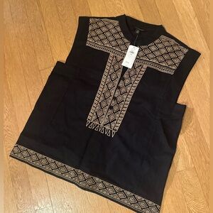 Banana Republic Cotton/Linen Blend Sleeveless Tank with Aztec embroidery detail